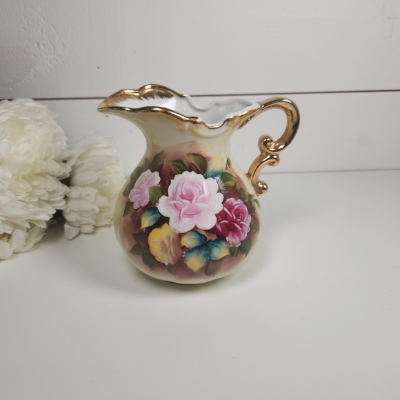 VTG Porcelain Hand-Painted Floral and Gold Trim Water Pitcher, Japan- Ornate - Picture 2 of 9
